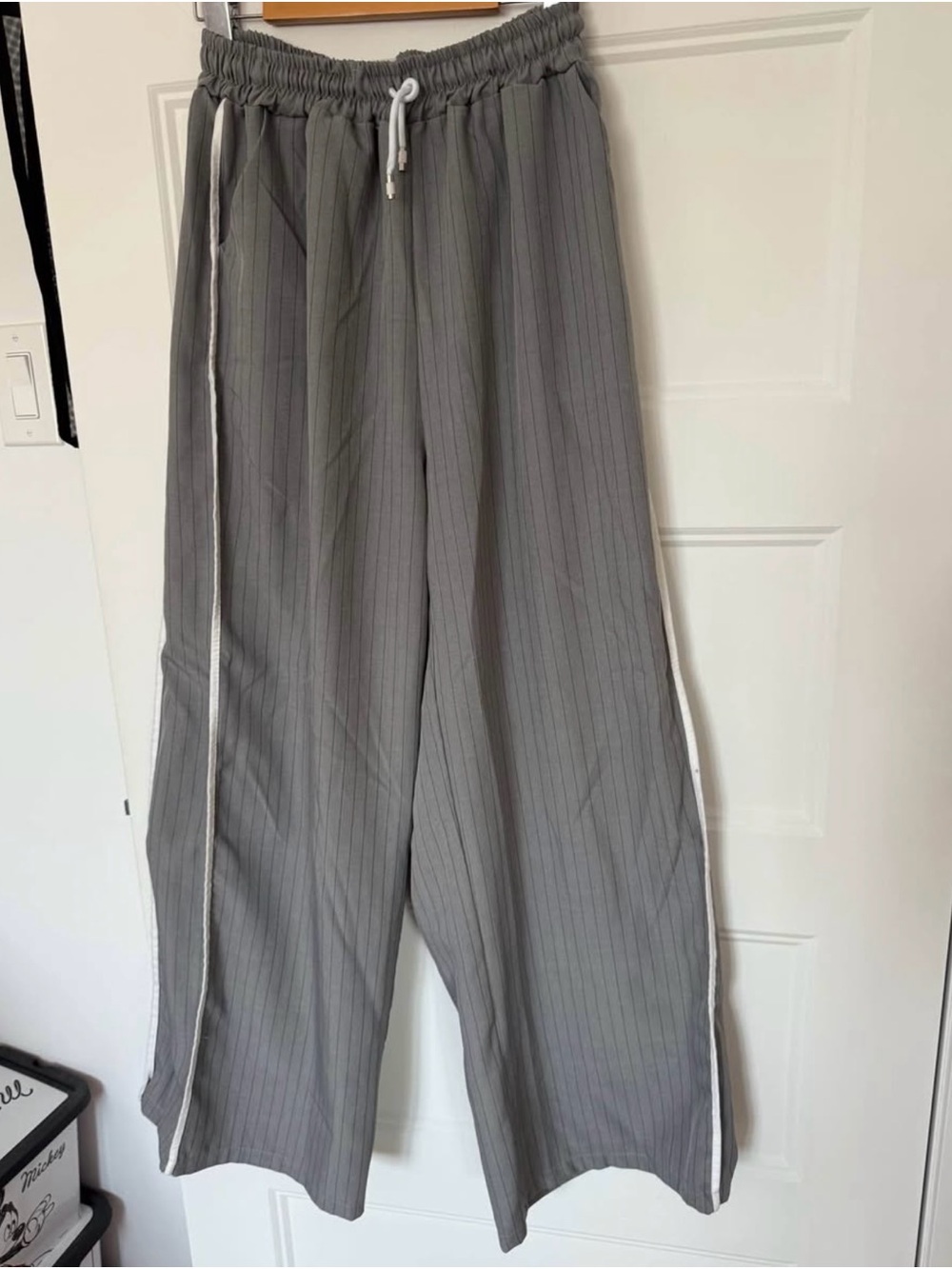 Gray Pinstripe Drawstring Women’s Pants